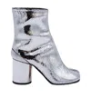 Maison Margiela Tabi Split-toe Crinkled Metallic Patent-leather Ankle Boots In Gray