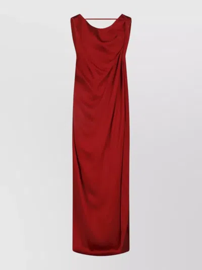 Maison Margiela Draped Maxi Dress In Red Satin Blend With Side Slit