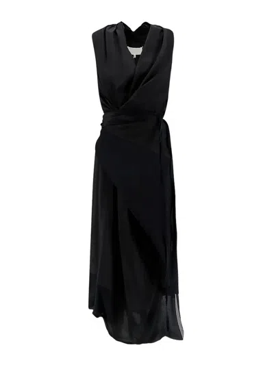 Maison Margiela Draped Black Silk Acetate Polyamide Silk Midi Dress
