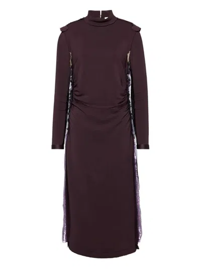 Maison Margiela High Neck Layered Midi Dress With Long Sleeves In Brown