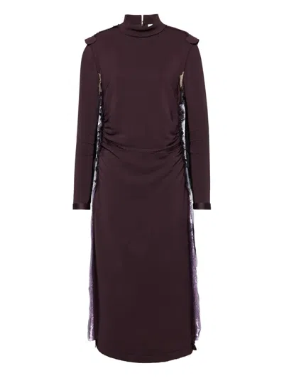 Maison Margiela High Neck Layered Midi Dress With Long Sleeves In Brown