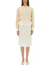 Maison Margiela White Midi Dress With Polo Collar And Gathered Waist In Neutral