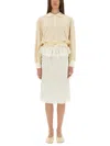 Maison Margiela White Midi Dress With Polo Collar And Gathered Waist