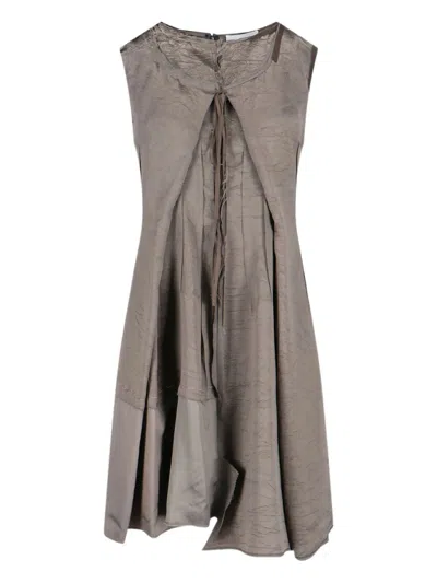 Maison Margiela Midi Dress Wrinkled Acetate In Gray