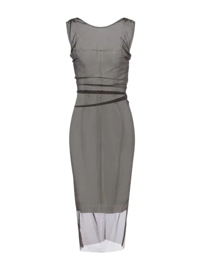 Maison Margiela Midi Length Transparent Dress With Unique Stitching In Gray