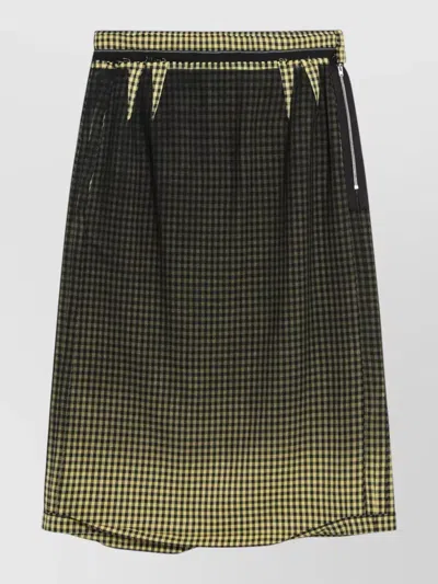 Maison Margiela Midi Skirt Check Pattern Elastic Waistband Belt Loops In Green