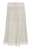 Maison Margiela Viscose Midi Skirt With Contrasting Waistband In Ivory