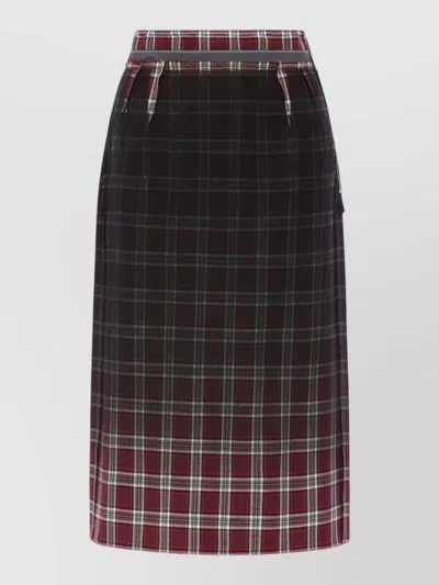Maison Margiela Womens Burgundy White Tartan-check Wool-blend Midi Skirt In Black