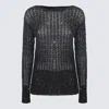 Maison Margiela Dark Blue Battered Sequin Knit Top In Black