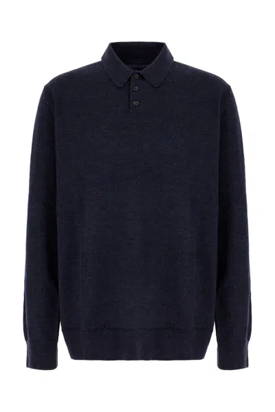 Maison Margiela Men Suede Patch Polo Shirt In Blue