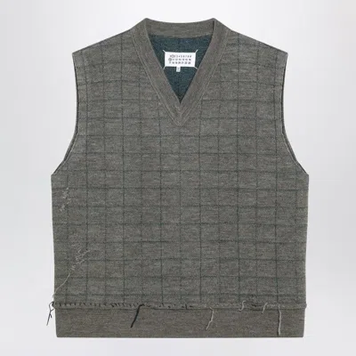 MAISON MARGIELA MILITARY GREEN CHECKED WOOL GILET