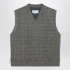Maison Margiela Military Green Checked Wool Gilet In Gray