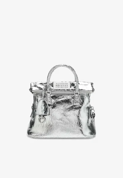 Maison Margiela Mini 5ac Classique Metallic Leather Top Handle Bag In Silver