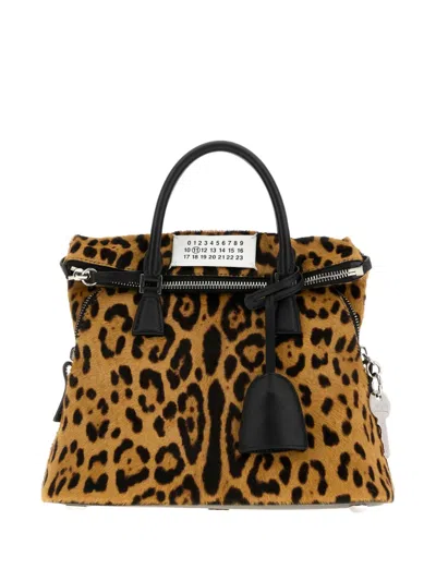 Maison Margiela Mini 5ac Leopard-print Tote Bag In Brown