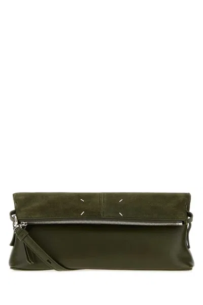 Maison Margiela Mini Army Green Leather 5ac Clutch Bag With Adjustable Shoulder Strap