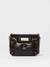 Maison Margiela Puffy Jet-black Leather Bag With Logo Patch And Silver Hardware In Black