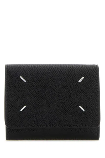 Maison Margiela Mini Leather Wallet With Quattro Stitching - 8.5 Cm X 10.5 Cm X 2.5 Cm In Black