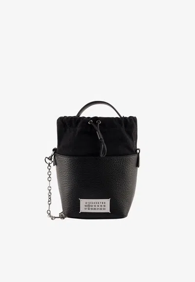 Maison Margiela Mini Logo Patch Leather Bucket Bag In Black