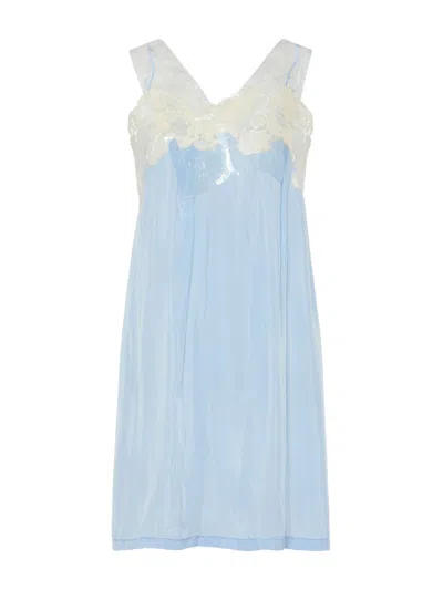 Maison Margiela Mini Slip Dress With Sheer Detailing In Blue