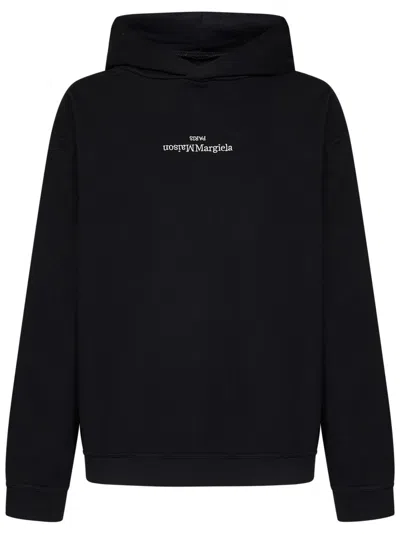MAISON MARGIELA MINIMALIST BLACK HOODIE WITH UPSIDE-DOWN LOGO