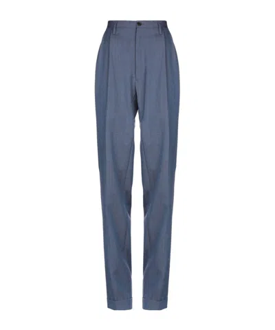 Maison Margiela Minimalist Solidcolor Wool Trousers In Blue