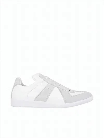 Maison Margiela Minimalist White Low-top Sneakers With Suede In Multi