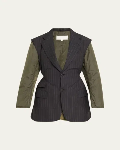 Maison Margiela Mixed-media Pinstriped Wool Blazer In Animal Print