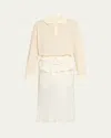 Maison Margiela White Midi Dress With Polo Collar And Gathered Waist