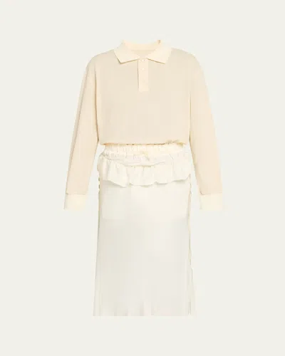 MAISON MARGIELA MIXED-MEDIA SILK MIDI POLO DRESS