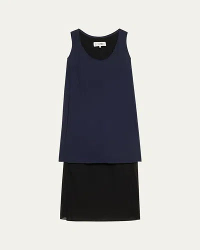 Maison Margiela Mixed-media Tank Midi Dress In Navy/blue