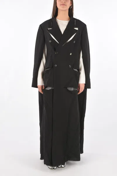 Maison Margiela Mm0 Cut Out Details Double Breasted Coat In Black