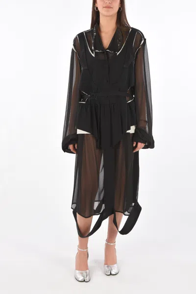 Maison Margiela Mm0 Cut Out Silk Dress With Belt In Black