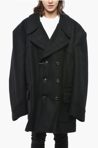 Maison Margiela Mm0 Double-breasted Oversized Coat With Multipocketed Design In Black