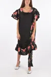 Maison Margiela Mm0 Floral-printend Silk Maxi Dress With Cold Shoulder In Black