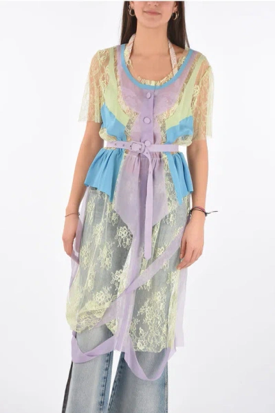 Maison Margiela Lace-paneled Belted Dress In Multi