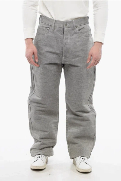 Maison Margiela Mm0 Micro Herringbone Cotton Straight Fit Pants In Grey
