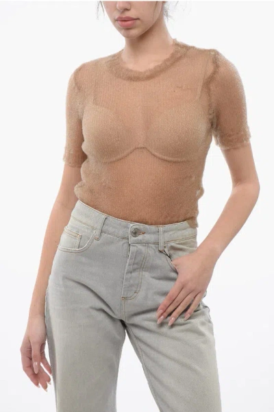 Maison Margiela Mm0 See Through Knitted Nylon Top In Brown