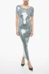 Maison Margiela Mm0 Short-sleeved Sequined Maxidress In Silver
