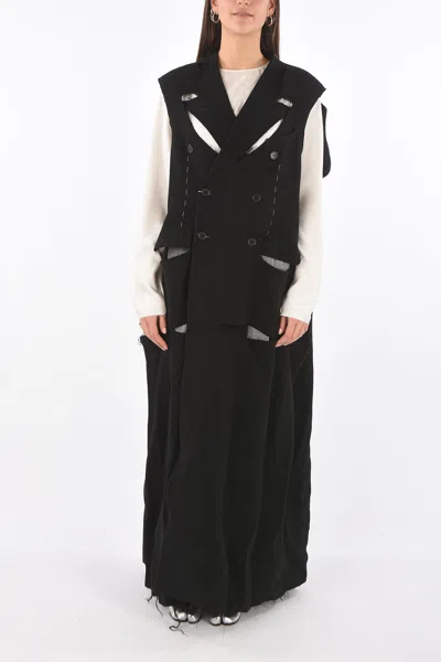 Maison Margiela Mm0 Virgin Wool Double Brested Coat In Black