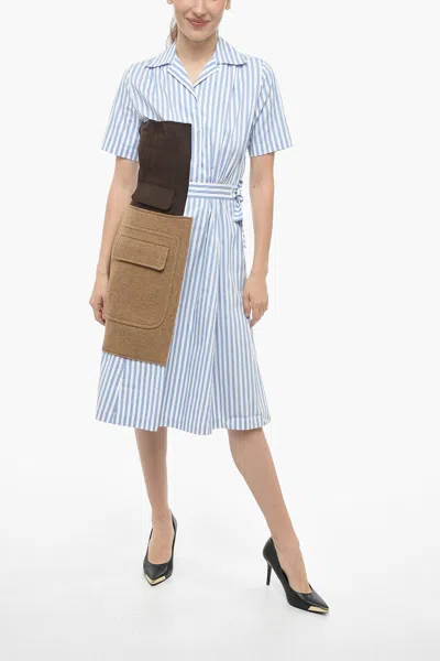 Maison Margiela Mm1 Awning Popeline Shirt Dress With Patches In Blue