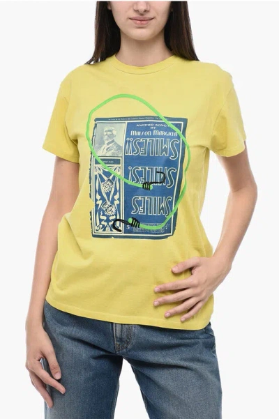 Maison Margiela Mm1 Crew Neck Smiles Printed Cotton T-shirt In Yellow