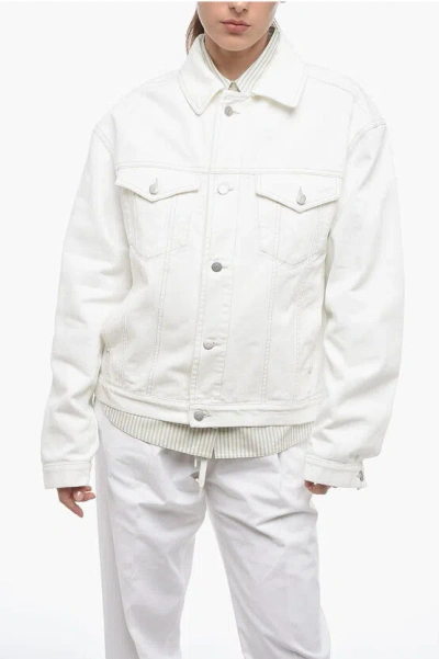 Maison Margiela Mm1 Denim Jacket With Utility Breast-pockets In White