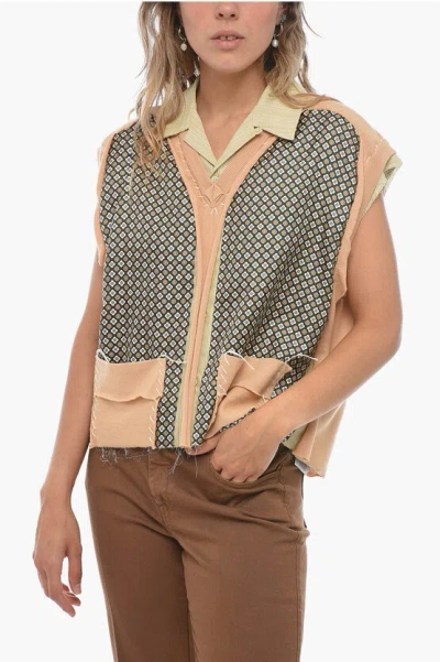 Maison Margiela Mm1 Double-layered Vest With Geometric Motif In Beige