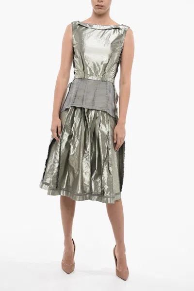 Maison Margiela Mm1 Laminated Effect Flared Dress In Silver