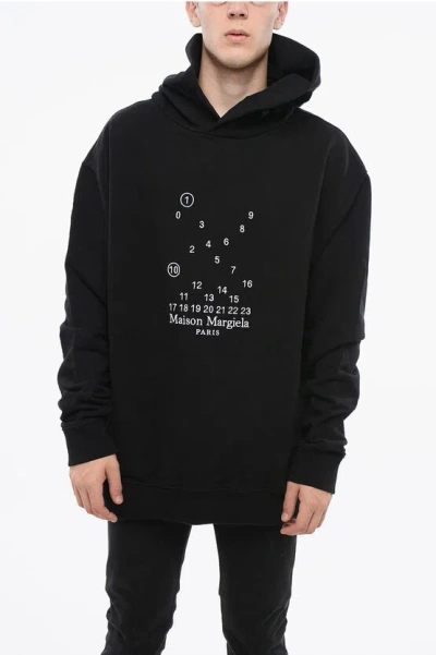 Maison Margiela Mm1 Mm10 Brushed Cotton Hoodie With Embroidered Logo In Black