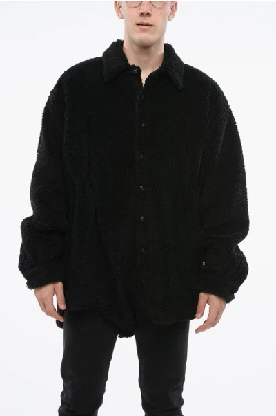 Maison Margiela Mm1 Mm10 Solid Color Faux Fur Coat In Black