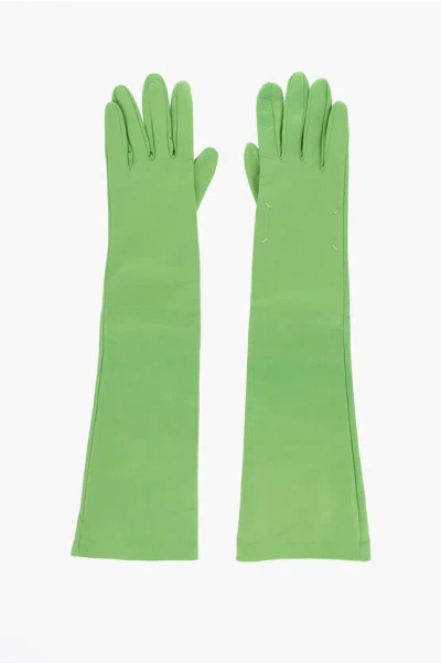 Maison Margiela Mm1 Mm10 Solid Color Leather Opera Gloves In Green