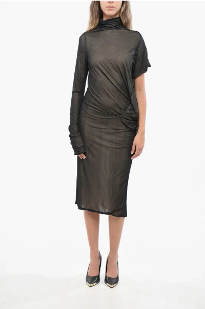 Maison Margiela Asymmetric Ruched Midi Dress In Black