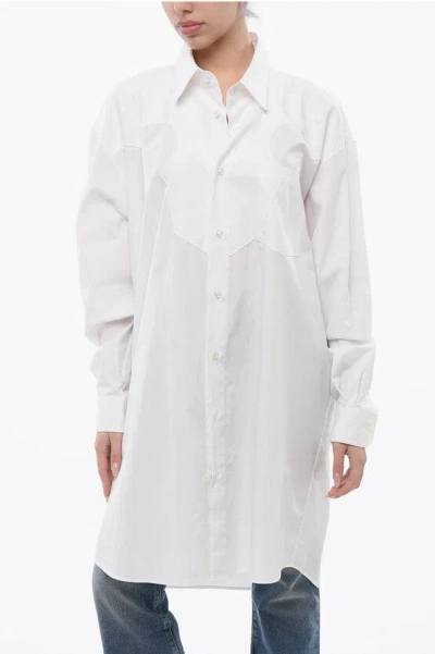 Maison Margiela Mm1 Oversized Shirt Dress With Visible Stitching In White