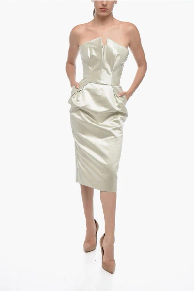 Maison Margiela Mm1 Satin Peplum Dress With Pockets In Green